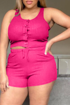 Pink Sexy Solid Buckle O Neck Sleeveless Two Pieces