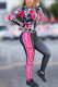 Multi-color Street Print Zipper Collar Long Sleeve Two Pieces
