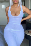 White Fashion Sexy Solid Basic U Neck Vest Dress
