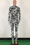Green Fashion Active adult Ma'am Camouflage Two Piece Suits pencil Long Sleeve Two Pieces