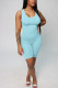 Light Blue Fashion OL Solid Two Piece Suits pencil Sleeveless Two Pieces