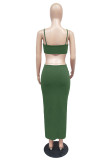 Army Green Sexy Solid Hollowed Out Patchwork Spaghetti Strap Pencil Skirt Dresses