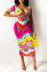 Colour Fashion Casual Print Basic V Neck Short Sleeve Dress