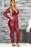 Black Sexy Solid Backless perspective Long Sleeve V Neck