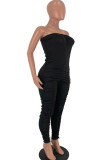 Black Fashion Sexy Solid Draped Milk. Sleeveless Wrapped Jumpsuits