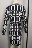 Black Work Daily Print Patchwork O Neck Long Sleeve Two Pieces