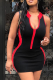 Black Sexy Solid Patchwork V Neck Dresses