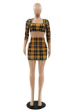 Orange Fashion Sexy Print Basic O Neck Long Sleeve Two Pieces