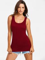 Red Fashion O-Neck Sleeveless Hole Solid Regular Tees & T-shirts