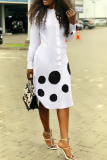 White Sexy Print Patchwork Mandarin Collar Irregular Dress Dresses