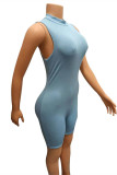 Blue Fashion Casual Solid Basic O Neck Sleeveless Skinny Romper