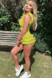 Yellow Polyester Sexy Fashion Patchwork ruffle Solid Straight Sleeveless Two-Piece Short Set