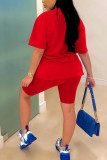 Red Fashion Sexy adult Ma'am Letter Patchwork Print Two Piece Suits Straight Short Sleeve Two Pieces