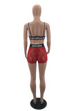 Grey Fashion Sexy Patchwork Hollowed Out See-through Backless Spaghetti Strap Sleeveless Two Pieces
