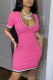 Pink Fashion Casual Print Patchwork V Neck Short Sleeve Dress