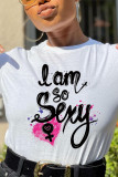 White Fashion Casual Letter Print Basic Tops