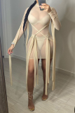Blue Sexy Solid Mesh Half A Turtleneck Pencil Skirt Dresses