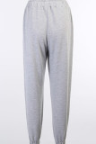 Grey Casual Print Straight Bottoms