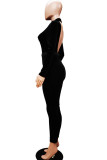 Black Sexy Solid Polyester Long Sleeve O Neck
