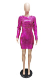 Color Blue Sexy Solid Hollowed Out Patchwork O Neck Pencil Skirt Dresses