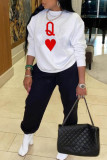 White Fashion Casual Letter Print Basic O Neck Tops