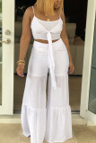 Blue Fashion perspective crop top Solid Straight Two-piece Pants Set