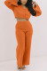 Orange Casual Solid O Neck Long Sleeve Two Pieces