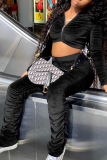 Blue Casual Solid Patchwork Zipper Collar Long Sleeve Two Pieces