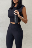 Black Sexy Solid Patchwork O Neck Sleeveless Two Pieces