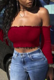 Red Sexy Casual Solid Backless Strapless Tops