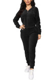 Black Polyester Fashion Casual adult Ma'am Patchwork Solid Two Piece Suits Straight Long Sleeve Two Pieces
