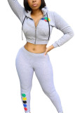 Grey Fashion Active Casual Europe and America Zippered Two Piece Suits pencil Long Sleeve Two Pieces