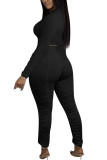 Black Fashion Sexy adult Ma'am Solid Draped Two Piece Suits Straight Long Sleeve Two Pieces