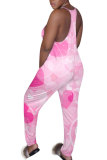 Pink Fashion Sexy Print Patchwork Tie-dyed Sleeveless V Neck Jumpsuits