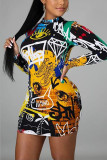 Multi-color Sexy Print Wrapped Skirt Dresses