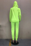 Fluorescent Green Daily Solid Embroidered Hooded Collar Long Sleeve Two Pieces