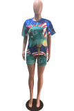 multicolor venetian Fashion Active Casual Print Straight Short Sleeve Two Pieces