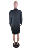 Black Fashion Casual Print Embroidered O Neck Pencil Skirt Dresses