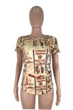 Yellow Fashion Casual Print Basic O Neck Tops