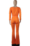 Orange Polyester Casual Celebrities Europe and America Solid Straight Long Sleeve Two Pieces