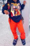 Orange Street Sportswear Print Hooded Collar Long Sleeve Two Pieces