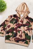 Green hooded Print Camouflage Polyester Print Long Sleeve Sweats & Hoodies
