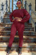 Maroon Casual Two Piece Suits Patchwork pencil Long Sleeve Two-piece Pants Set