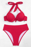 Red Sexy Solid Bandage Split Joint Swimwears