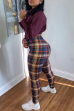 Multicolor Casual Plaid Print Patchwork Straight Low Waist Bottoms