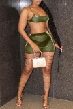 Dark Brown Fashion Sexy Solid See-through Backless Strap Design Spaghetti Strap Sleeveless Two Pieces