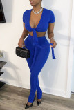 Red Sexy Fashion adult Solid Two Piece Suits Patchwork Split pencil Short Sleeve