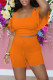 Orange Fashion Casual Solid Flounce U Neck Short Sleeve Two Pieces