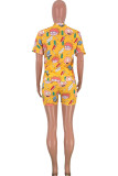 Orange Fashion Casual Print Character Two Piece Suits pencil Short Sleeve Two Pieces