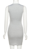 Grey Casual Solid Split Joint Half A Turtleneck Pencil Skirt Dresses